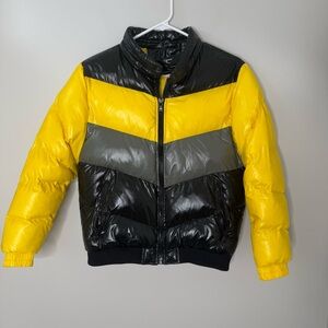 Jordan Craig Puffer Jacket Black Yellow Gray Color Block Winter Coat kids 14